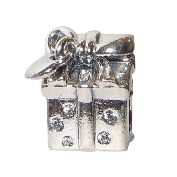 Authentic Christmas Santa in a Present Red Enamel Clear CZ .925 Charm 798470C01 - Picture 3 of 6